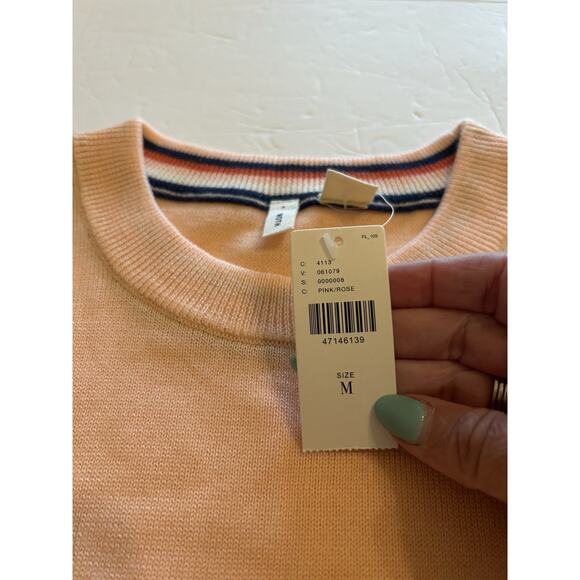 NWT Anthropologie Women’s Sz Medium vest peach Striped trim Preppy short Moth - Picture 5 of 12